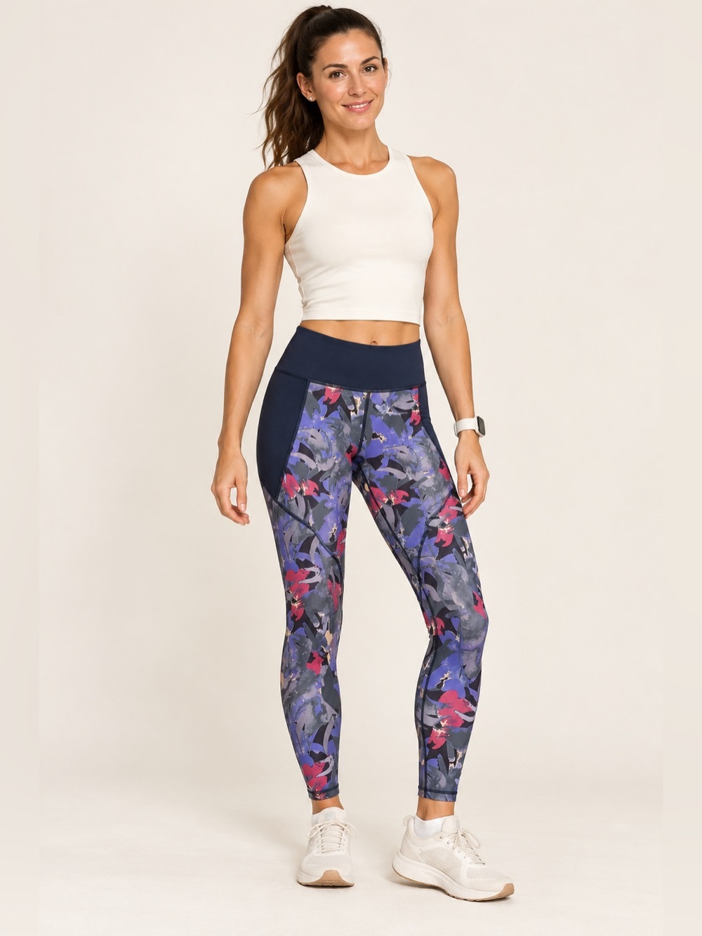 Patagonia Womens Small Floral Leggings Navy Purple High Rise Yoga Workout Pants